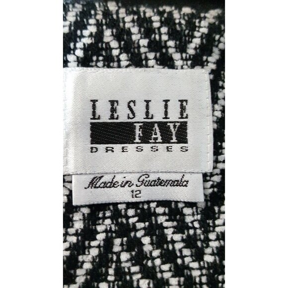 Vintage 90s Skirt Suit Leslie Fay 12 Black Chevron Long Sleeve Faux Leather Trim - Picture 8 of 10